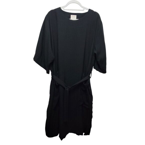 Sunja Link Linen/ Cotton Blend Black Pocket Pullover Dress No Size Tag - Picture 1 of 7